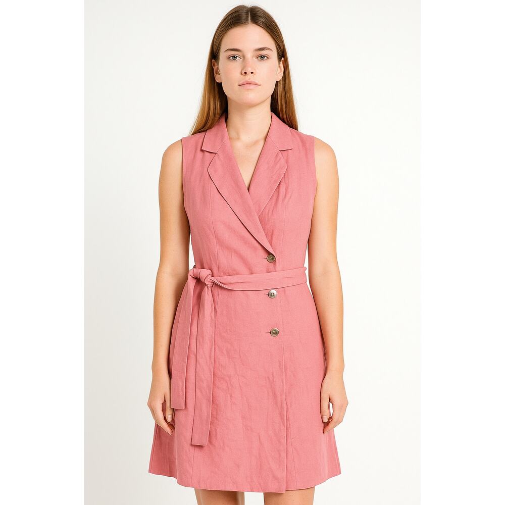 Vintage Sara Campbell Women's Pink Sleeveless Wrap Lined Midi Dress Size 6P